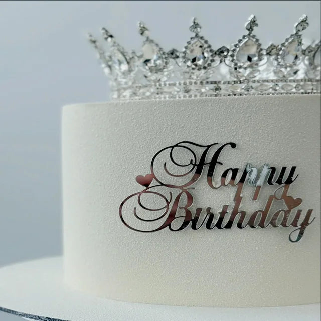 Side Acrylic Happy Birthday Cake Topper New Gold Silver Kids Party Cake Toppers Dessert Decorations Baby Shower Baking Supplies
