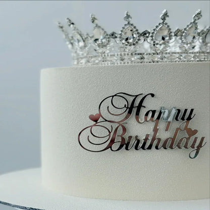 Side Acrylic Happy Birthday Cake Topper New Gold Silver Kids Party Cake Toppers Dessert Decorations Baby Shower Baking Supplies