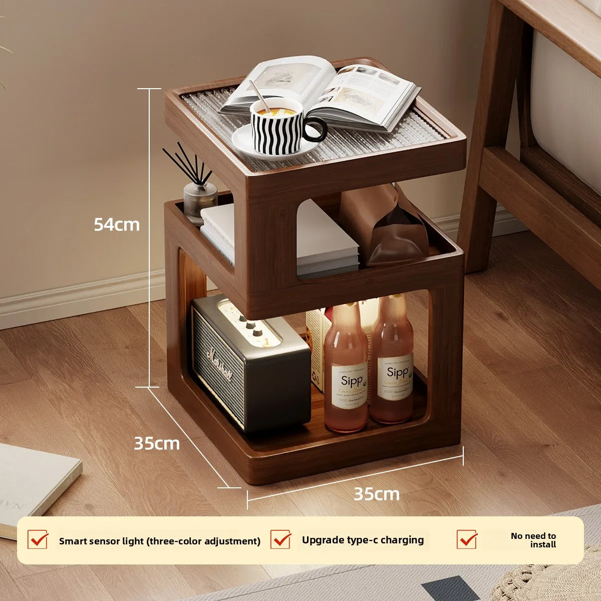 Solid wood bedside table, bedroom bedside storage, household sofa edge