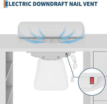 Manicure Table with Electric Dust Collector & Wrist Rest,Storage Cabinet, Nail Tech Desk Station for Beauty Salon & Home Spa