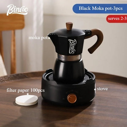 Bincoo Coffee Moka Pot Set with Filter Paper for Home Use Small Espresso Extraction Machine Complete Brewing Kit