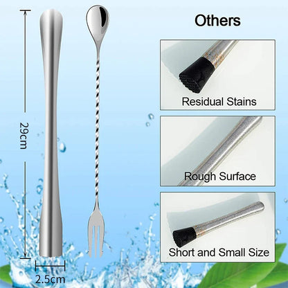 PGY 2Pcs Stainless Steel Cocktail Muddler with Bar Mixing Spoon Cocktail Muddler Long Drink Stirrer Bartender Bar Accessories