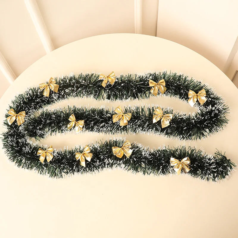 2/4MGreen Christmas Tree Decoration Ribbon Garland Christmas TreeBar Tops Ornaments Xmas Tinsel Grass Ring Family Reunion Party