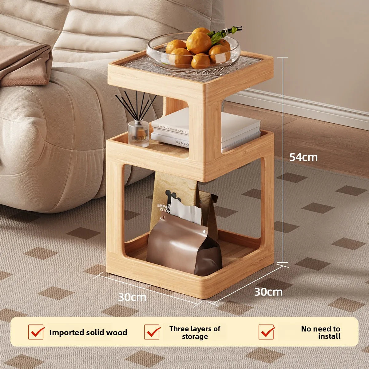 Solid wood bedside table, bedroom bedside storage, household sofa edge