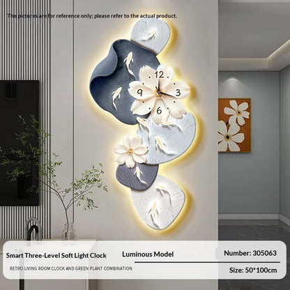 Wall Clock Modern Minimalist Nine Koi Fish Large Silent Wall Clock Home Decor Living Room Bedroom TV Background No Drilling