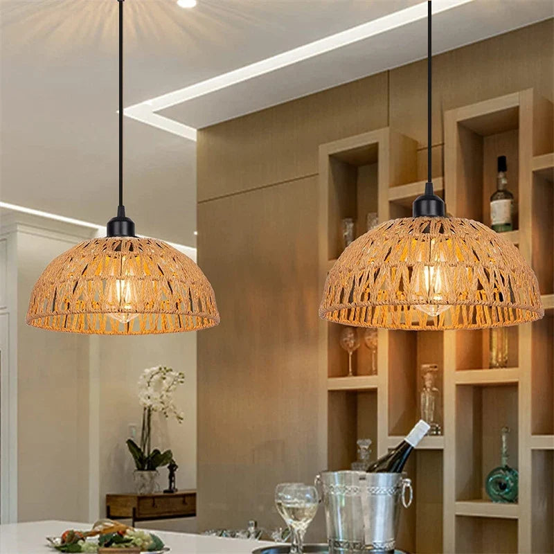 Newest hemp rope woven pendant lamp pastoral restaurant tea room inn bar bedroom rattan indoor chandelier lighting  AC95-260V