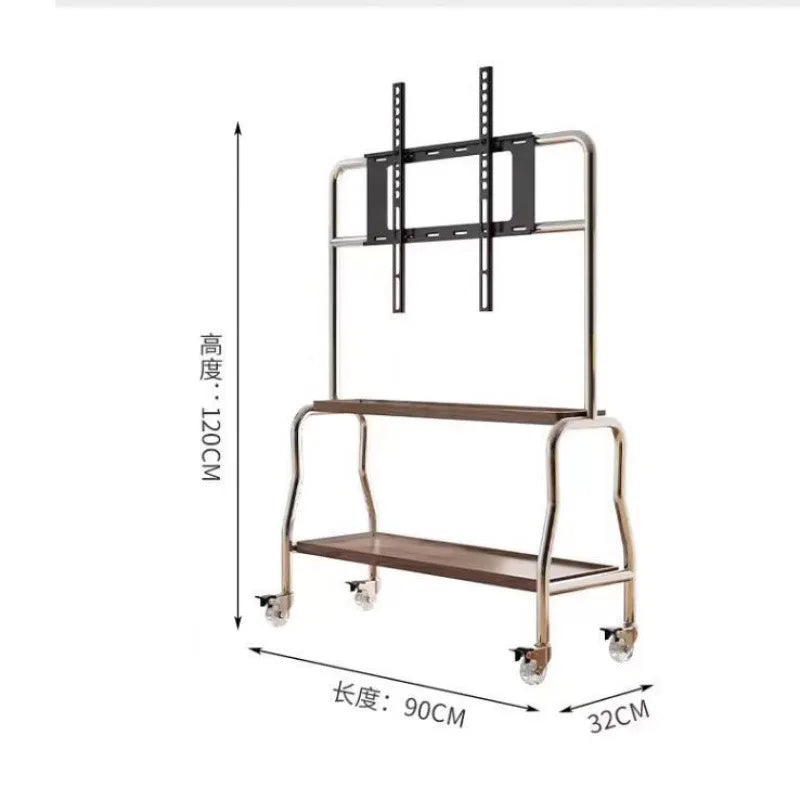 Stainless steel TV floor stand movable vertical wheeled trolley TV stand living room bedroom universal hanger Storage rack