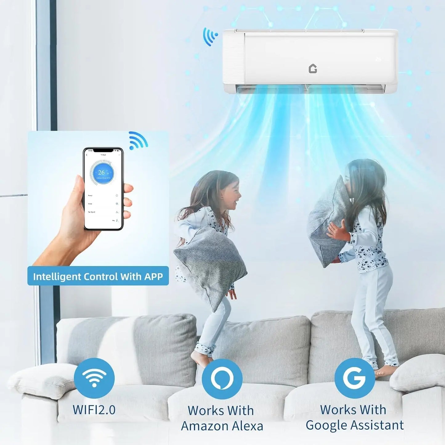 24000 BTU Mini Split Air Conditioner Heat Pump 19 SEER2 230V Ductless Inverter AC System with WiFi Cooling & Heating 1500 Sq. Ft