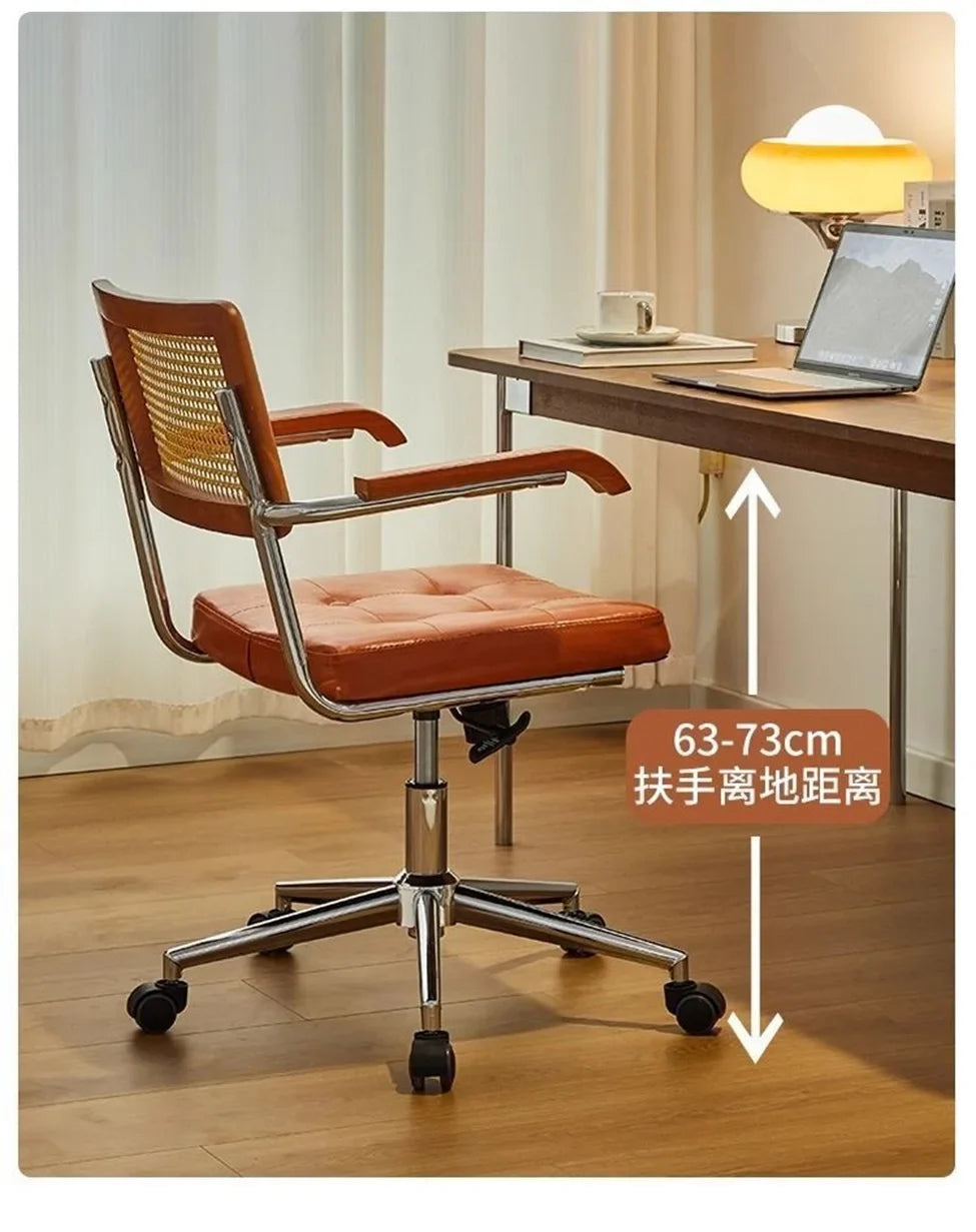 Rattan solid wood office chair Internet celebrity retro rattan chair computer chair home lift swivel chair student study chair