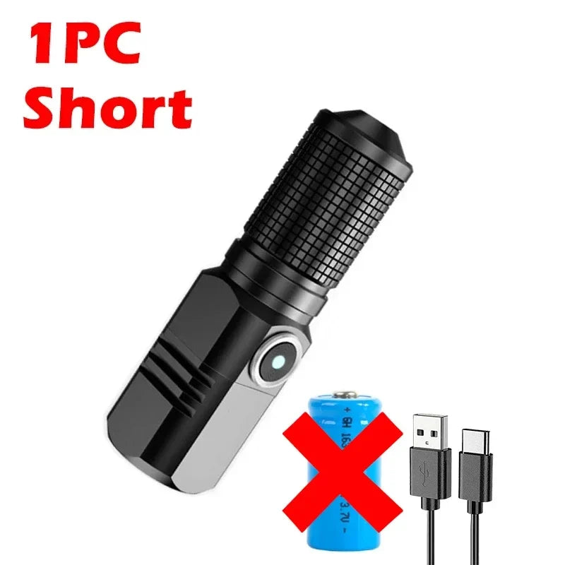 Mini Flashlight XHP50 LED USB C Rechargeable 16340 18650 Battery Flashlight 1500lm Powerful Torch Can Be Closed with One Click