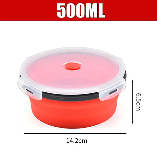 Round Silicone Folding Lunch Box Microwave Folding Bowl Portable Folding Food Container Box Salad Bowl With Lid