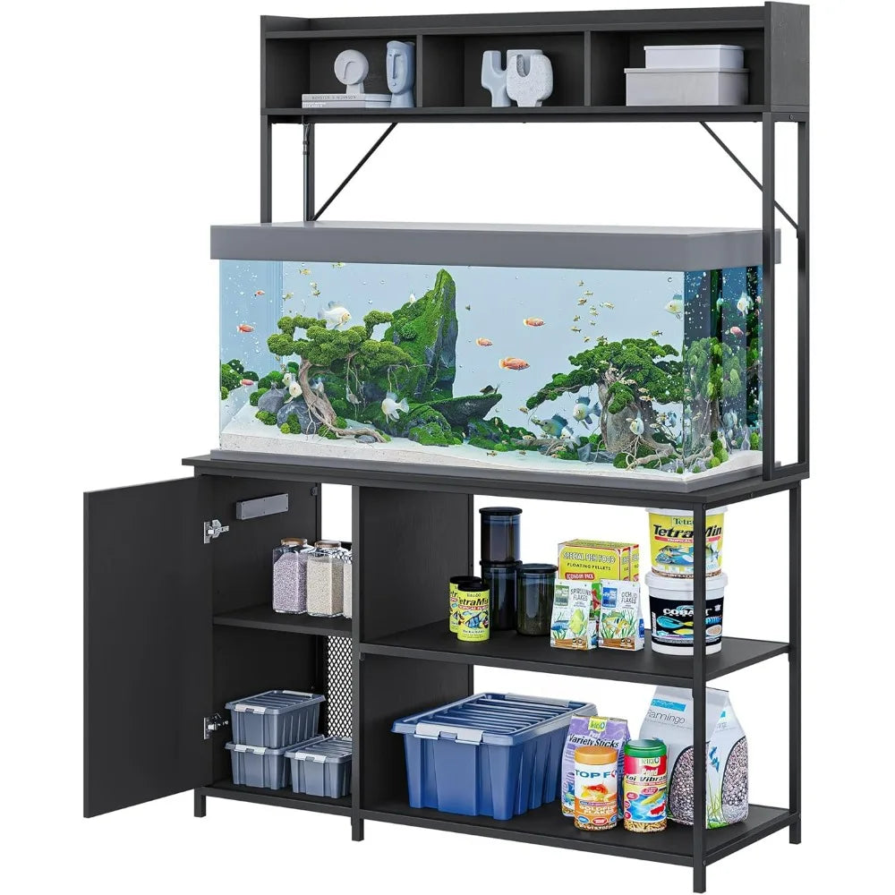 55-90 Gallon Aquarium Stand with LED Lights, Fluted Cabinet For Fish Tank Accessories Storage, Heavy Duty Metal & Power Outlets