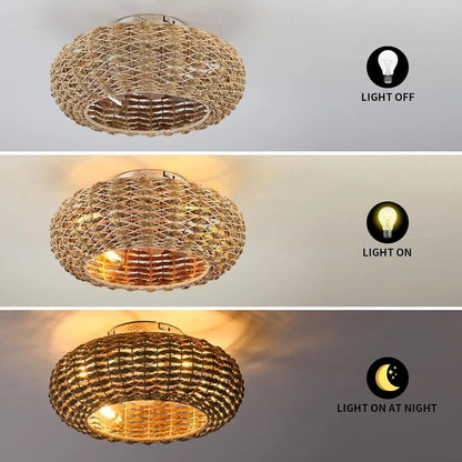 Bamboo Ceiling Fan Fans With Lights Remote Control Bedroom Decor Ventilator Lamp 50cm Air Invisible Blades Retractable Silent