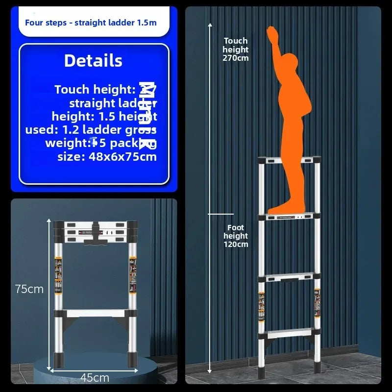 Stainless steel telescopic ladder thickened straight ladder folding herringbone ladder portable household ladder