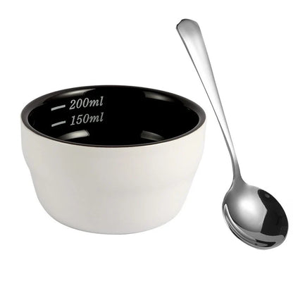 200ml Ceramic Coffee Bowl with Scale Thickened Measuring Bowl U Cupping Cup with Spoon Espresso Measuring Cup Coffee Accessories