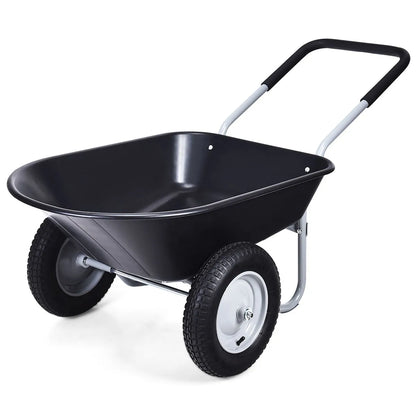 Dual Wheel Wheelbarrow Heavy Duty Garden Cart 330lbs Capacity Utility Cart Black