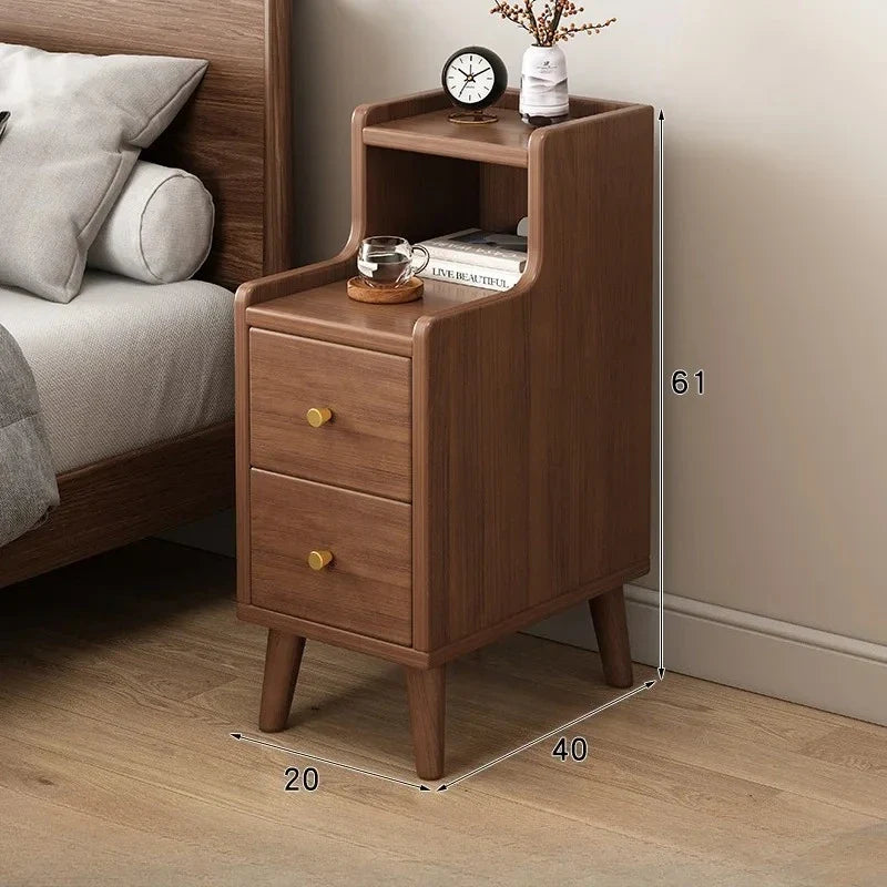 Modern New Chinese Style Nightstand - Narrow Solid Wood Bedside Table with Storage Drawer, Minimalist Bedroom Furniture