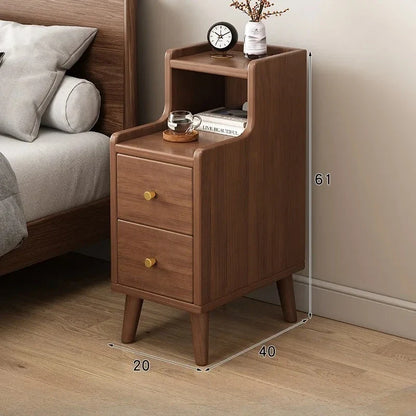 Modern New Chinese Style Nightstand - Narrow Solid Wood Bedside Table with Storage Drawer, Minimalist Bedroom Furniture