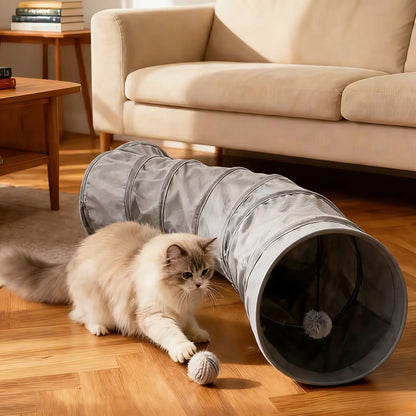 Foldable S-shaped Cat Tunnel Toy, Plush Interactive Cat Maze, Retractable Indoor Outdoor Play Tunnel, Durable Hideaway for Pets