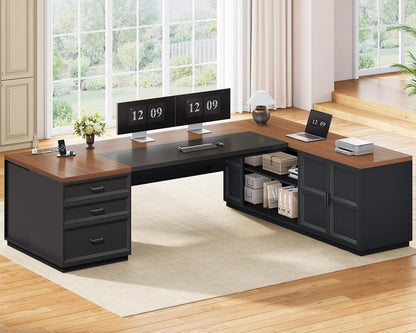 78.7" L Shaped Executive Desk, Large Home Office Computer Desk with 3 Drawers