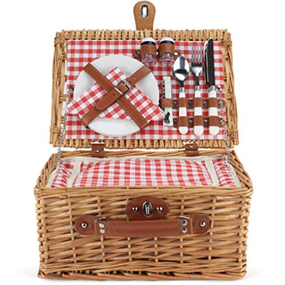 Wicker Picnic Basket for 2 Person Willow Hamper Basket Sets with Insulated Compartment Handmade 2 Person Picnic Basket Classica