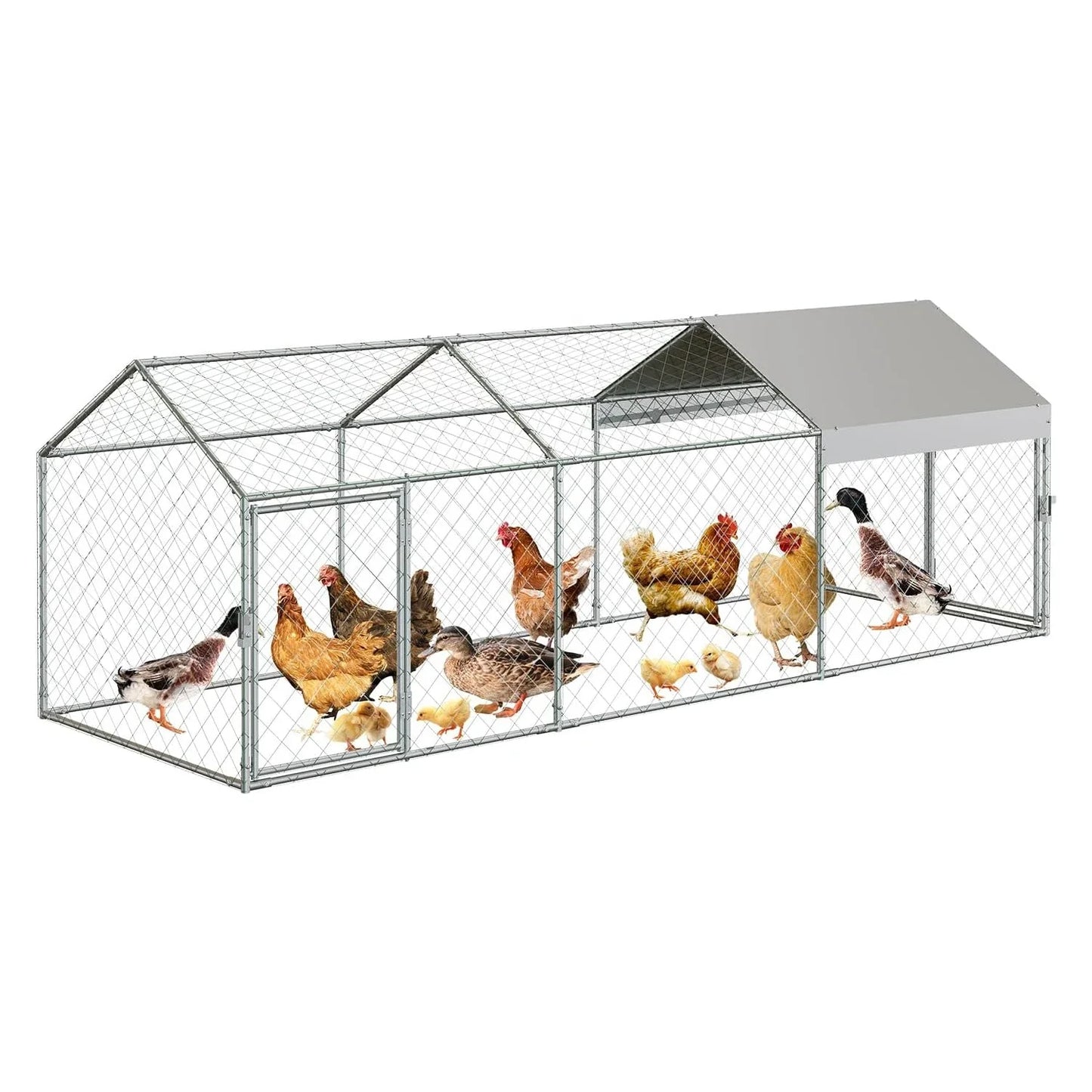 Heavy Duty Large Metal Chicken Coop 120"x40"x40" Walk-in Poultry Cage with Lockable Door Outdoor Backyard Chicken Run Playpen