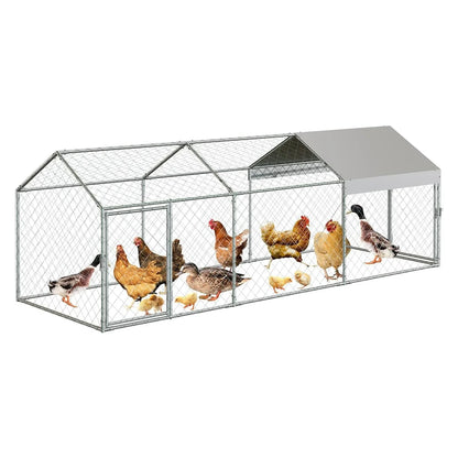 Heavy Duty Large Metal Chicken Coop 120"x40"x40" Walk-in Poultry Cage with Lockable Door Outdoor Backyard Chicken Run Playpen