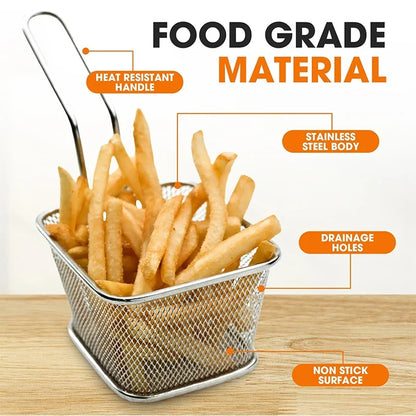 4Pcs Mini Square Fry Basket Stainless Steel French Fries Fry Basket with Handle Deep Food Serving Baskets For Onion Rings Snacks