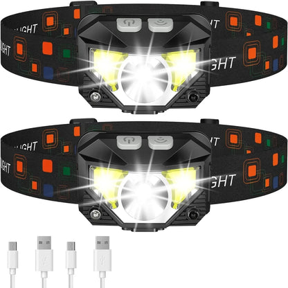 Headlamp Flashlight, 1200 Lumen Ultra-Light Bright LED Rechargeable Headlight with White Red Light,2Pack Waterproof Motion