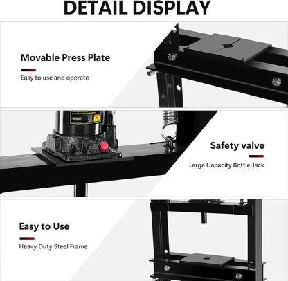 12 Ton Hydraulic Shop Press h-Frame Bench Press with Pressure Gauge Bearing Press for Automotive Repair Garage Metalworking Tool