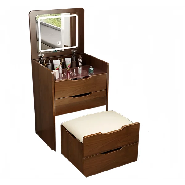 (60cm) 3 in 1 Vanity Desk with Plip Top Mirror, Small Make Up Vanity Set with Visible Glass Desktop