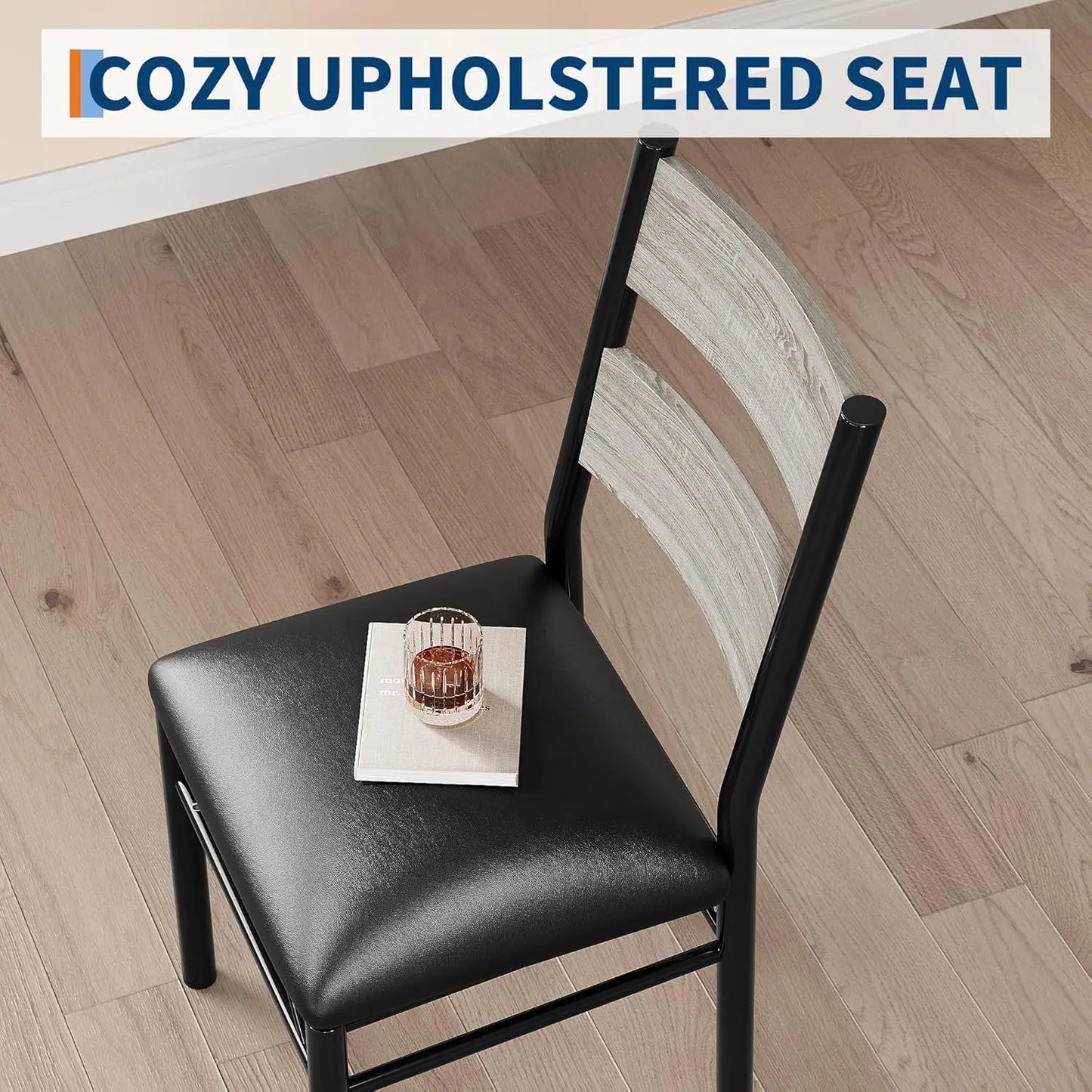 Dining Table Set for 4, Wood Kitchen Table Chairs Set of 4 with Corner Protector, Kitchen Table with 4 Upholstered Chairs