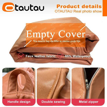 OTAUTAU 4ft Big Faux Leather Bean Bag Cover Without Filler Outdoor Beanbag Chaise Lounger Pouf Salon Game Movie Sac Puff DD004