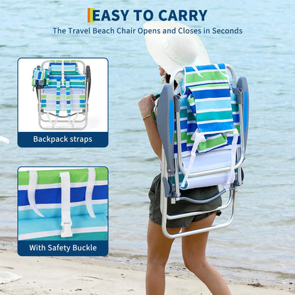 2 Pack High Backpack Beach Chair Lay Flat Folding Camping Chair Lightweight Portable Outdoor Lounge With Cooler Pouch Cup Holder