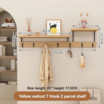 Solid wood clothes hook, multifunctional coat hook on the entrance entrance wall, key hook, wall mounted non perforated row hook