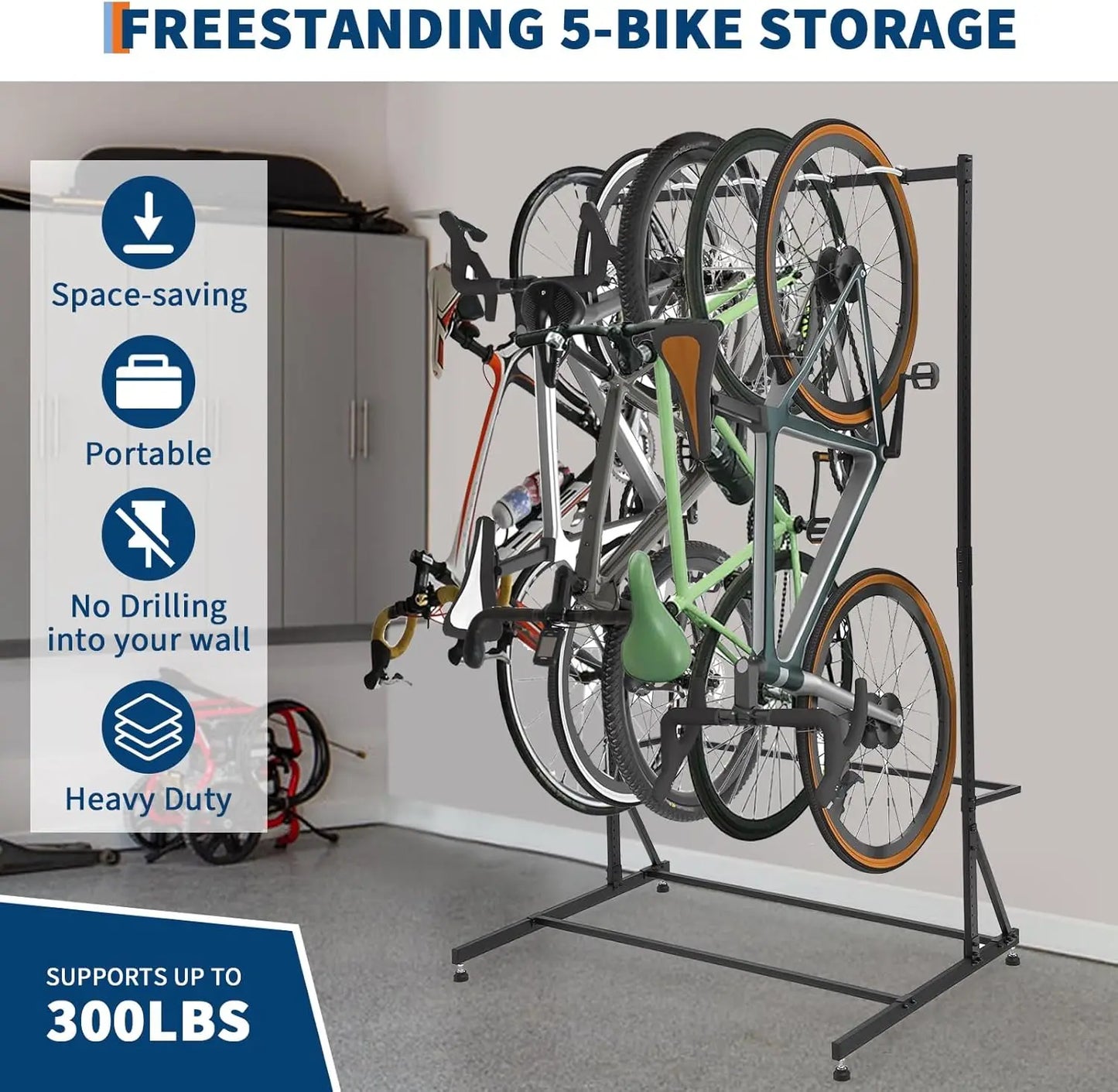 Freestanding 5 Bike Storage Bike Rack Garage Floor Stand Height Adjustable for Backyards Basements Storefronts Workplaces