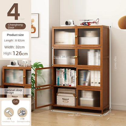 Bookcase with door, multi-layer storage rack, seam storage cabinet, living room display cabinet, bookshelf