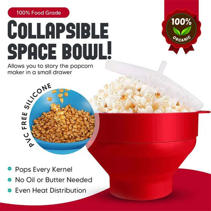 Silicone Microwave Popcorn Popper BPA Free Collapsible Popcorn Bowl Microwavable Pop Corn Maker with Lid Dishwasher Safe