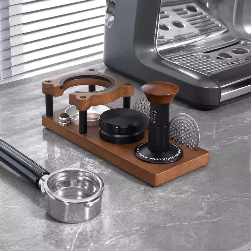 51/53/54/58mm Wood Espresso Tamper Station Stand Portafilter Holder Filter Screen Holder Espresso Tamping Storage Rack Barista