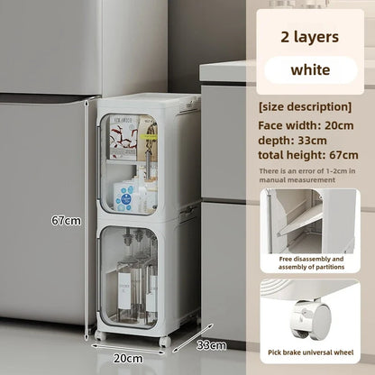 Household bathroom narrow seam storage cabinet, multifunctional foldable with wheels, dust-proof and crevice storage cabinet