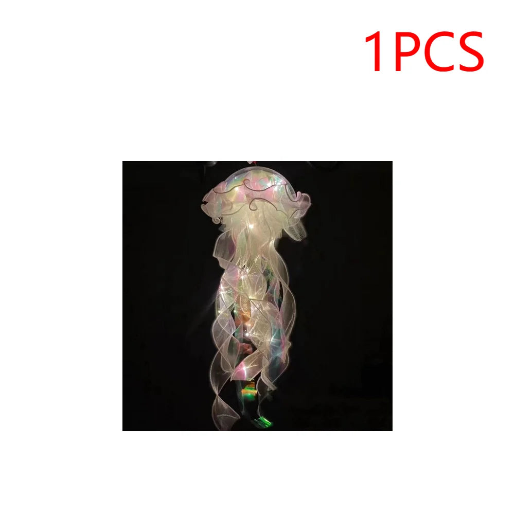 5PCS Jellyfish Bedroom Night Light Lamp Button Battery Hanging Atmosphere Decoration Lamp with Ribbon&Bead for Girl Bedroom 2024