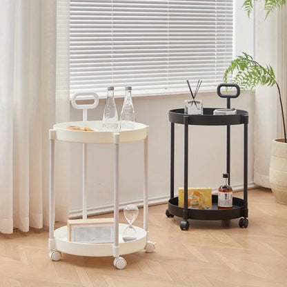 Elegant 2-Tier Side Table with Wheels - Trolley Table in Living Room|Simple Sofa Table with Handle|Easy To Move Coffee Table