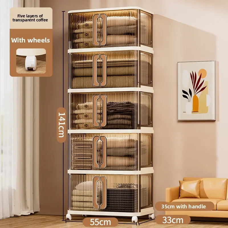 Large Capacity Cream Wind Storage Cabinet Quilt Wardrobe Free Installation Folding Storage Shelf Storage Box Locker