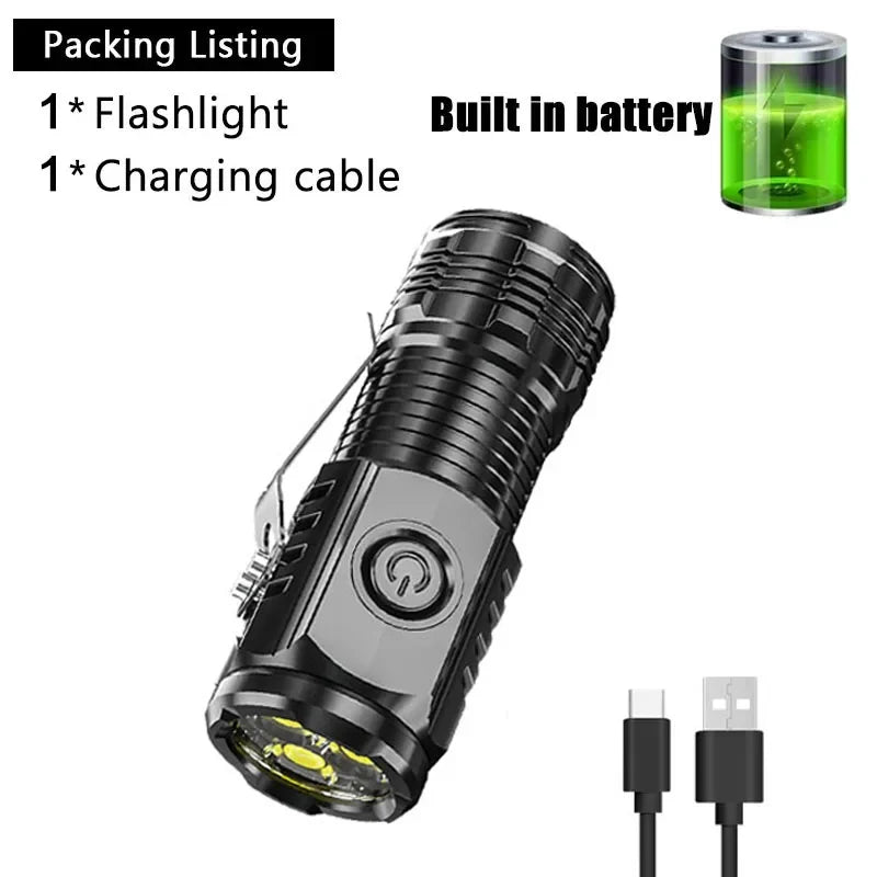 Super Bright Mini 3LED Flashlights With Pen Clip Built in Battery USB Charge Flashlight Outdoor Portable Torch Emergency Lamp