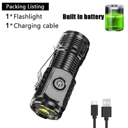 Super Bright Mini 3LED Flashlight With Pen Clip And Tail Magnet,Builtin Battery USB Charge Outdoor Portable Torch Emergency Lamp