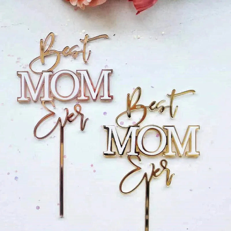 Happy Mothers Day birthday Cake Topper Gold Simple design Acrylic MOM Party Cake Toppers Mother's Day Gifts Dessert Decoration