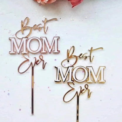 Happy Mothers Day birthday Cake Topper Gold Simple design Acrylic MOM Party Cake Toppers Mother's Day Gifts Dessert Decoration