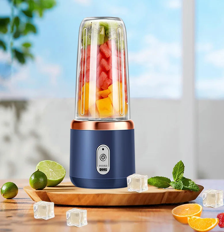 Mini Juice Extractor Portable Dual Cup Fruit Juicer Blender USB Rechargeable Wireless Compact Ice Blender for Travel and Home
