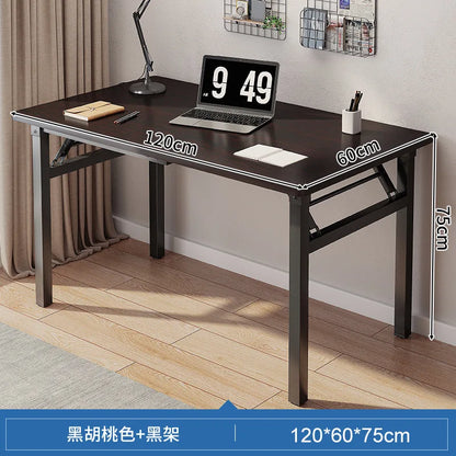 Walnut Rectangular Folding Computer Desk Portable Space Saving Office Study Classroom Training Home Use Household Furniture