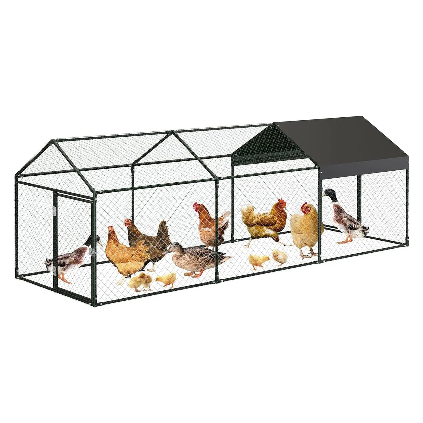Heavy Duty Large Metal Chicken Coop 120"x40"x40" Walk-in Poultry Cage with Lockable Door Outdoor Backyard Chicken Run Playpen